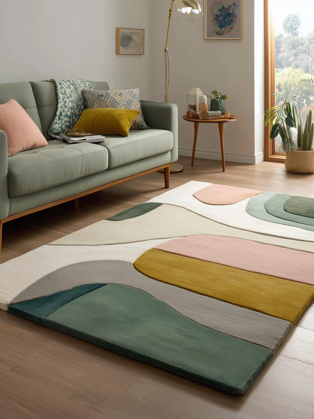 Abstract Color-Block Area Rug: Mid-Century Modern Geometric Carpet Teppich