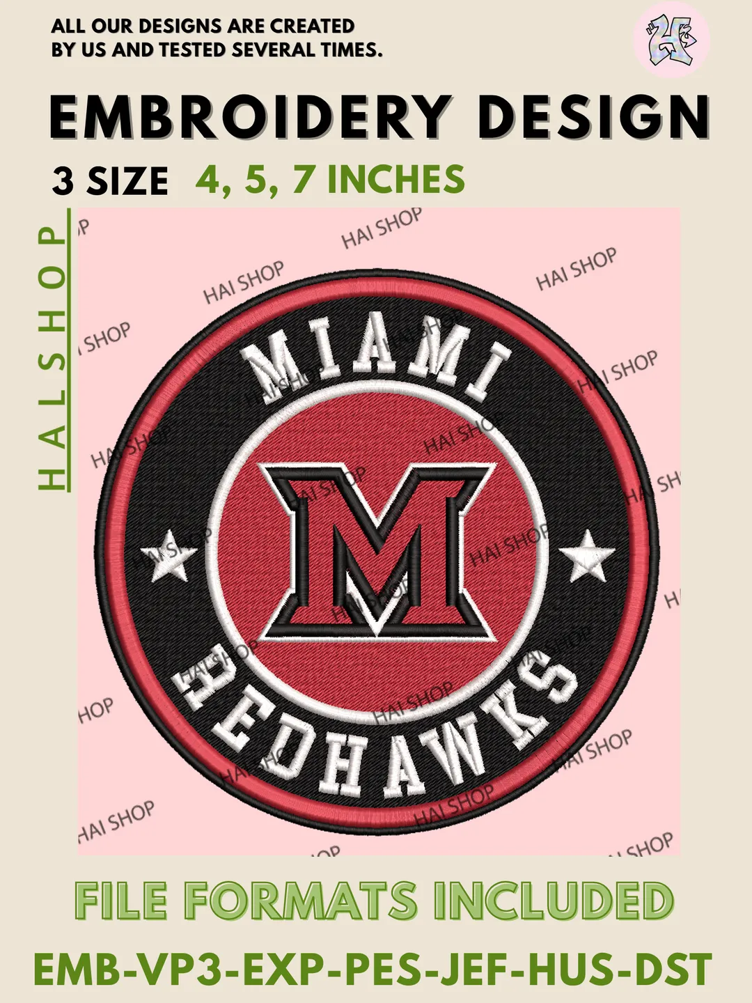 NCAA Miami (OH) RedHawks Football Team Head Logo Embroidery, Miami