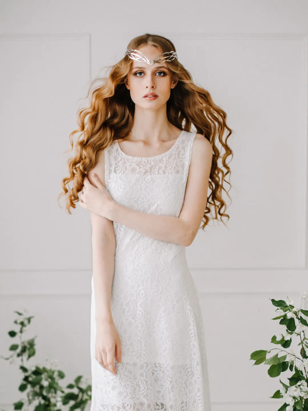 Wedding diadem Bridal Elven Tiara Elf Leaf Crown bridal hair vine Wedding Headpiece headband Silver Bridal Tiara Nimriel