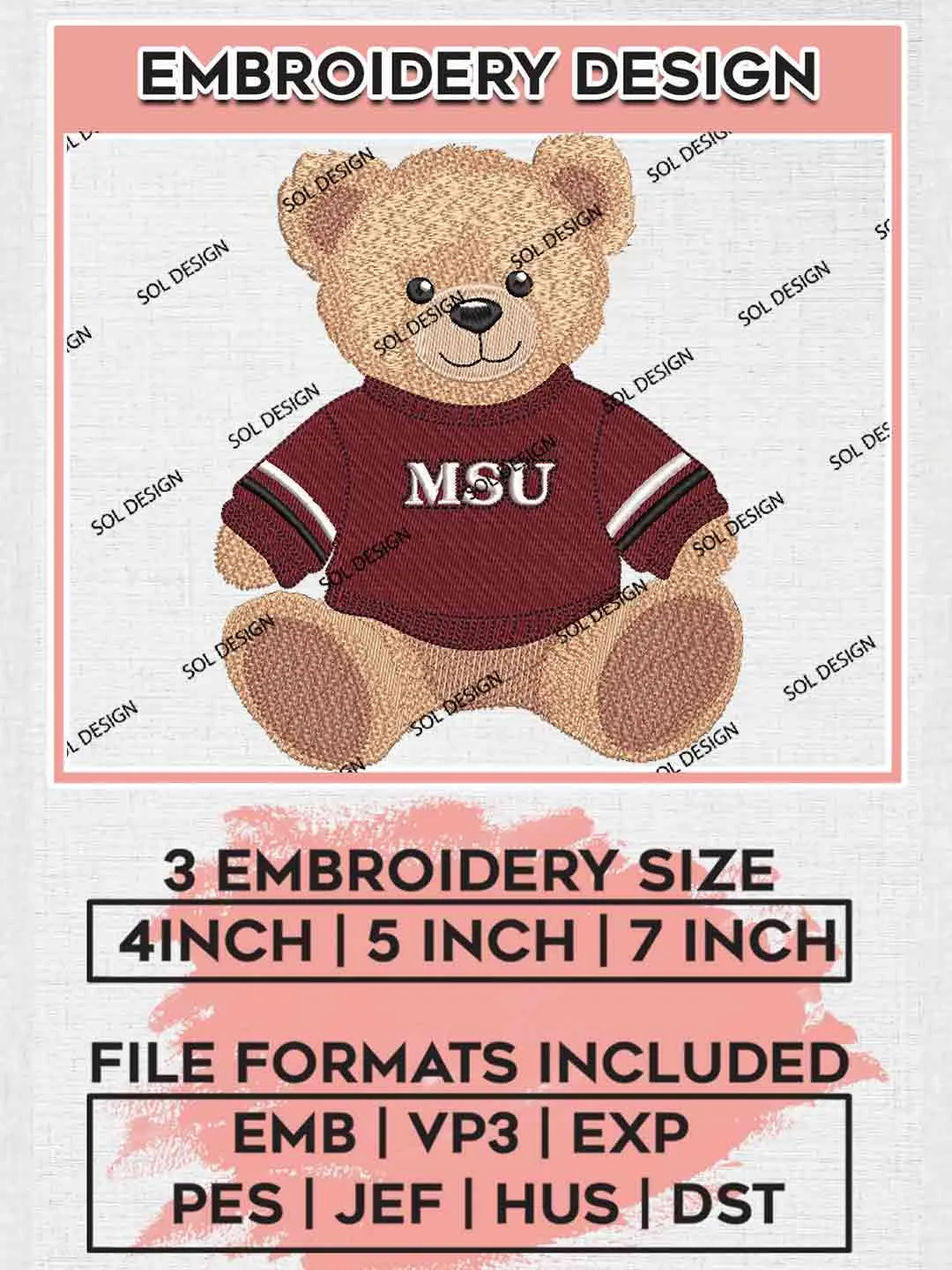 Missouri State Bear Teddy Embroidery Design, Football Embroidery files, Sport Machine embroidery files, 3 sizes, Instant Download