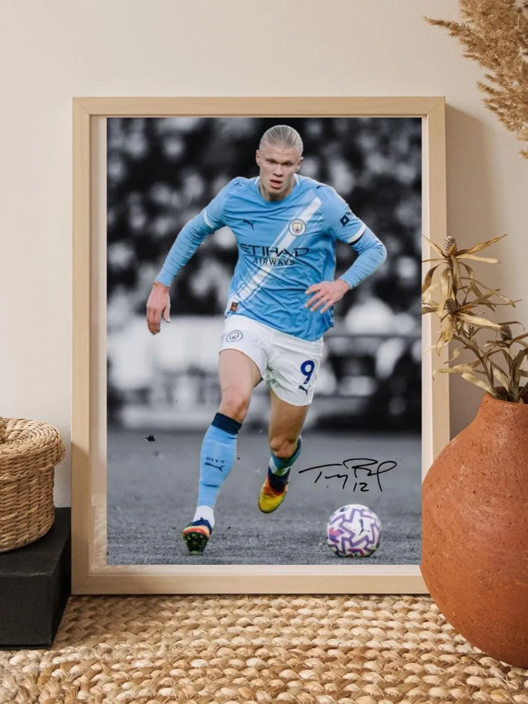 Erling Haaland Soccer Superstar Walnut Art Portrait