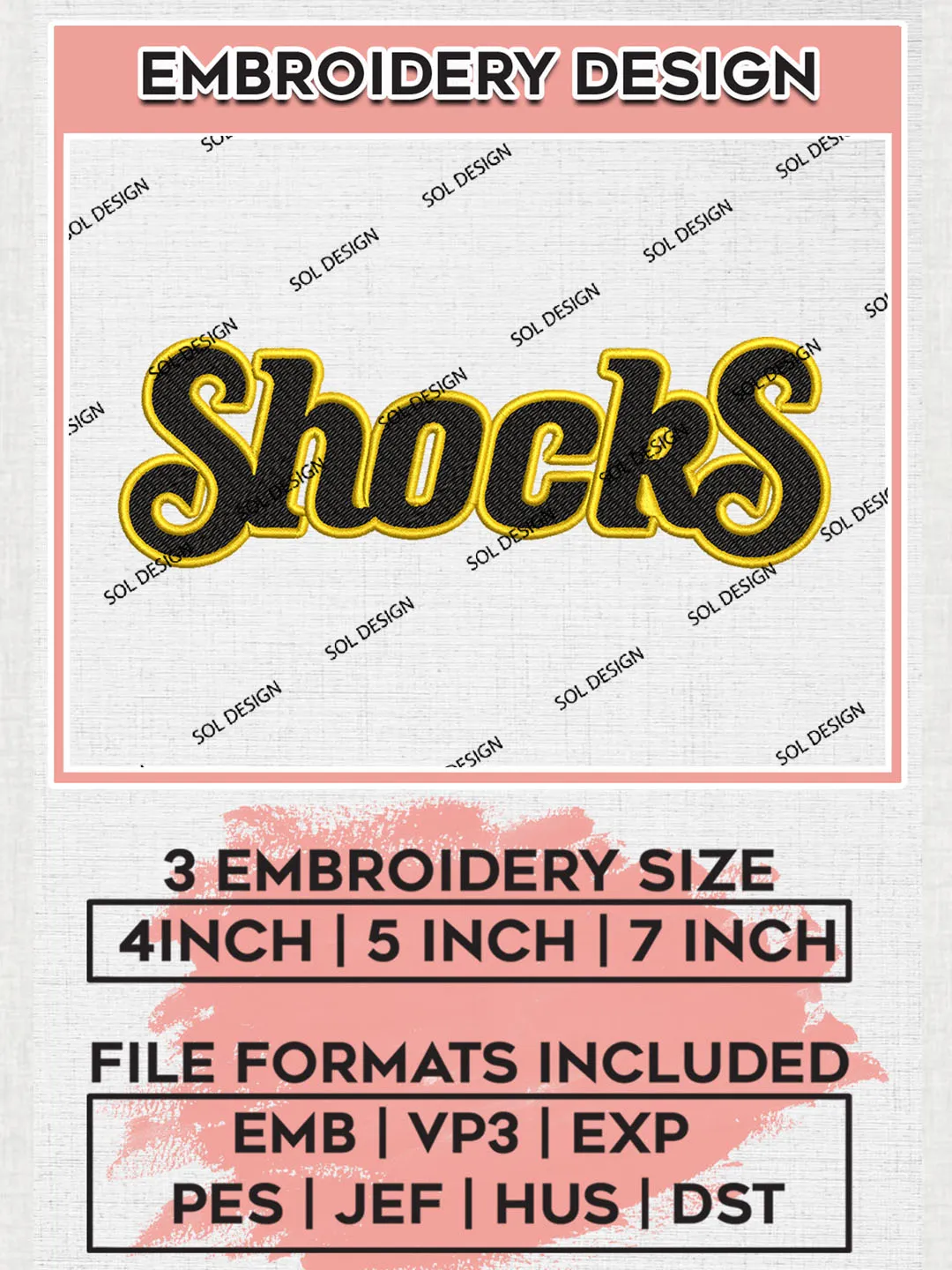 NCAA Shockers Team Word Logo Embroidery Design Files, NCAA Wichita State Shockers Machine Embroidery, NCAA Teams, 3 sizes, NCAA Machine embroidery designs, Digital Download