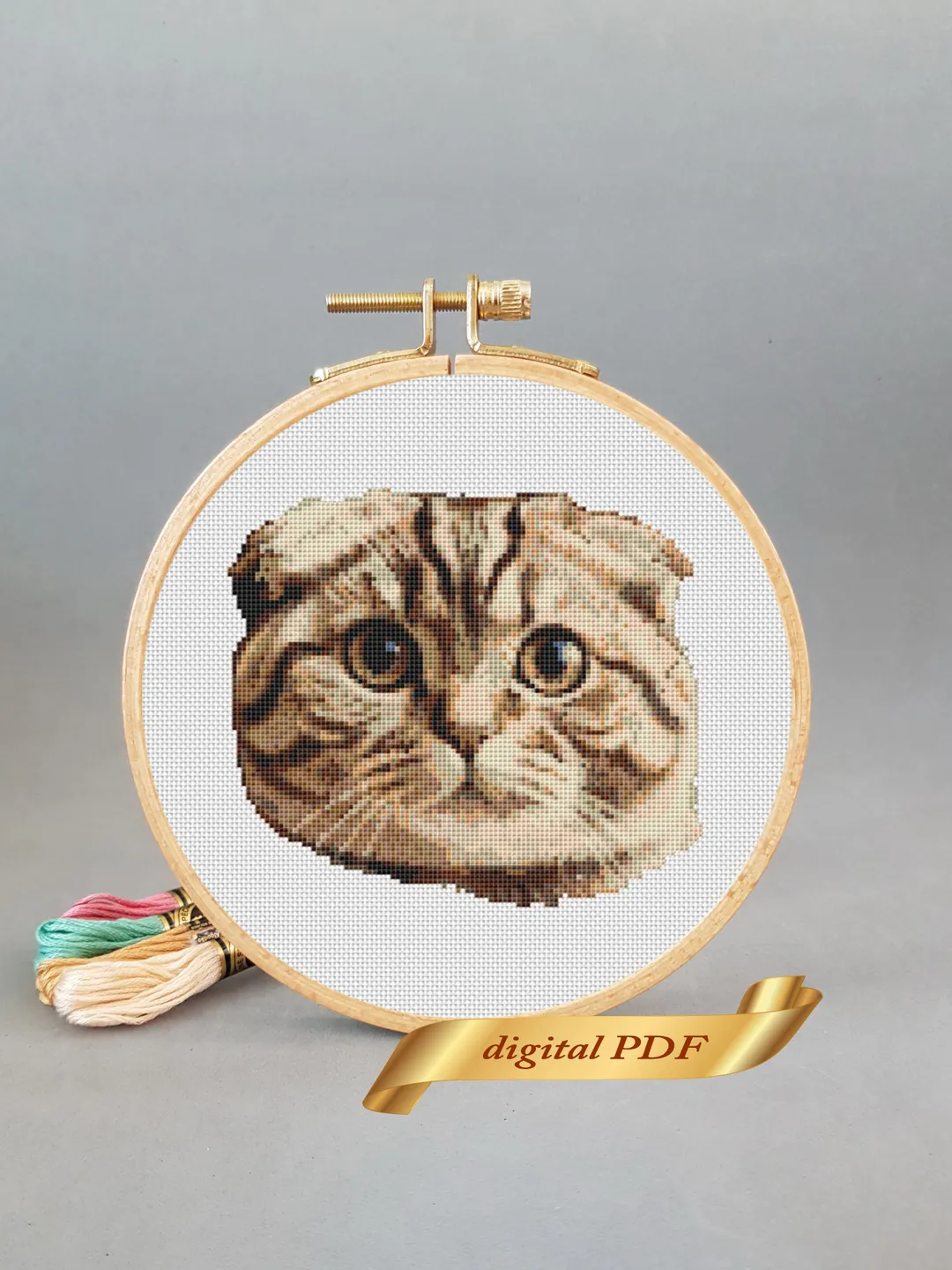 Scottish Fold cat pattern pdf cross stitch, pets easy embroidery DIY, art 23
