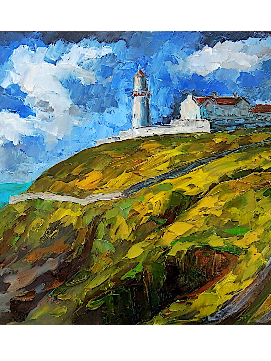 Storm Painting Ireland Original Art Irish Landscape Painting Lighthouse Nature Art Impasto Ocean 12"x 16" By Colibri Art