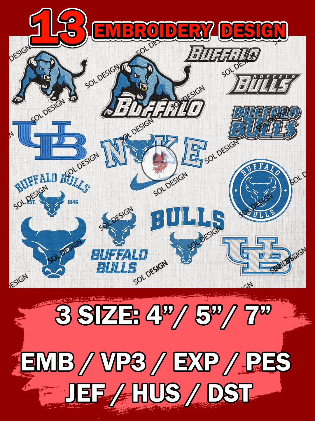 13 NCAA Buffalo Bulls Bundle Embroidery Files, NCAA Buffalo Bulls Team Bundle Embroidery Designs, NCAA Teams, National College Football Team 3 sizes, NCAA Buffalo Machine Embroidery, Digital Download