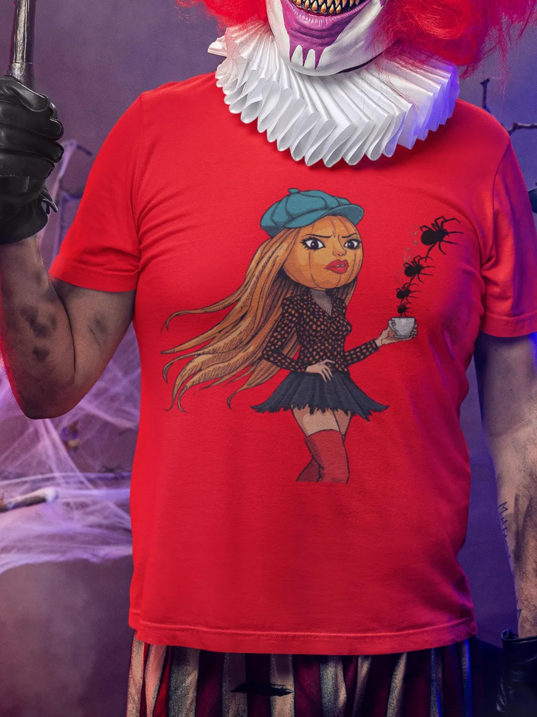 Pumpkin Head Girl Halloween T-Shirt: Spooky Coffee Cup Design