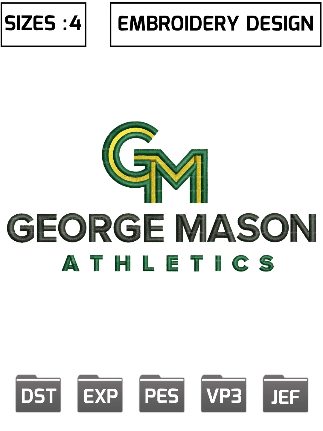 George Mason Patriots Embroidery Design, Logo Embroidery Design File,4 Sizes, Digital Download