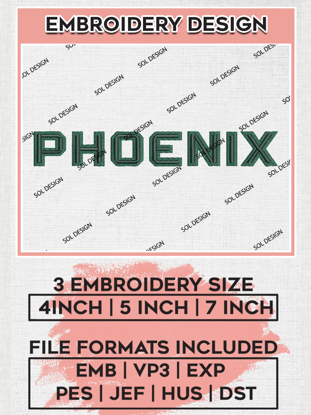Phoenix NCAA College Football Team Word Logo Embroidery Design Files, NCAA Green Bay Phoenix Machine Embroidery, NCAA Teams, Game Day, 3 sizes, NCAA Machine embroidery designs, Digital Download