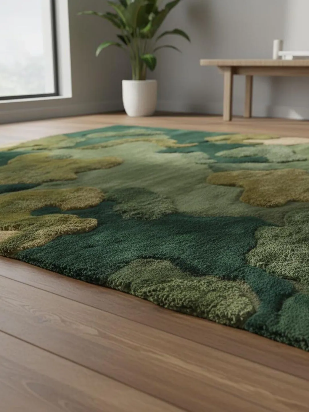 Hand Tufted Wool Moss Rug Forest Green Abstract Organic Area Rug Modern ...