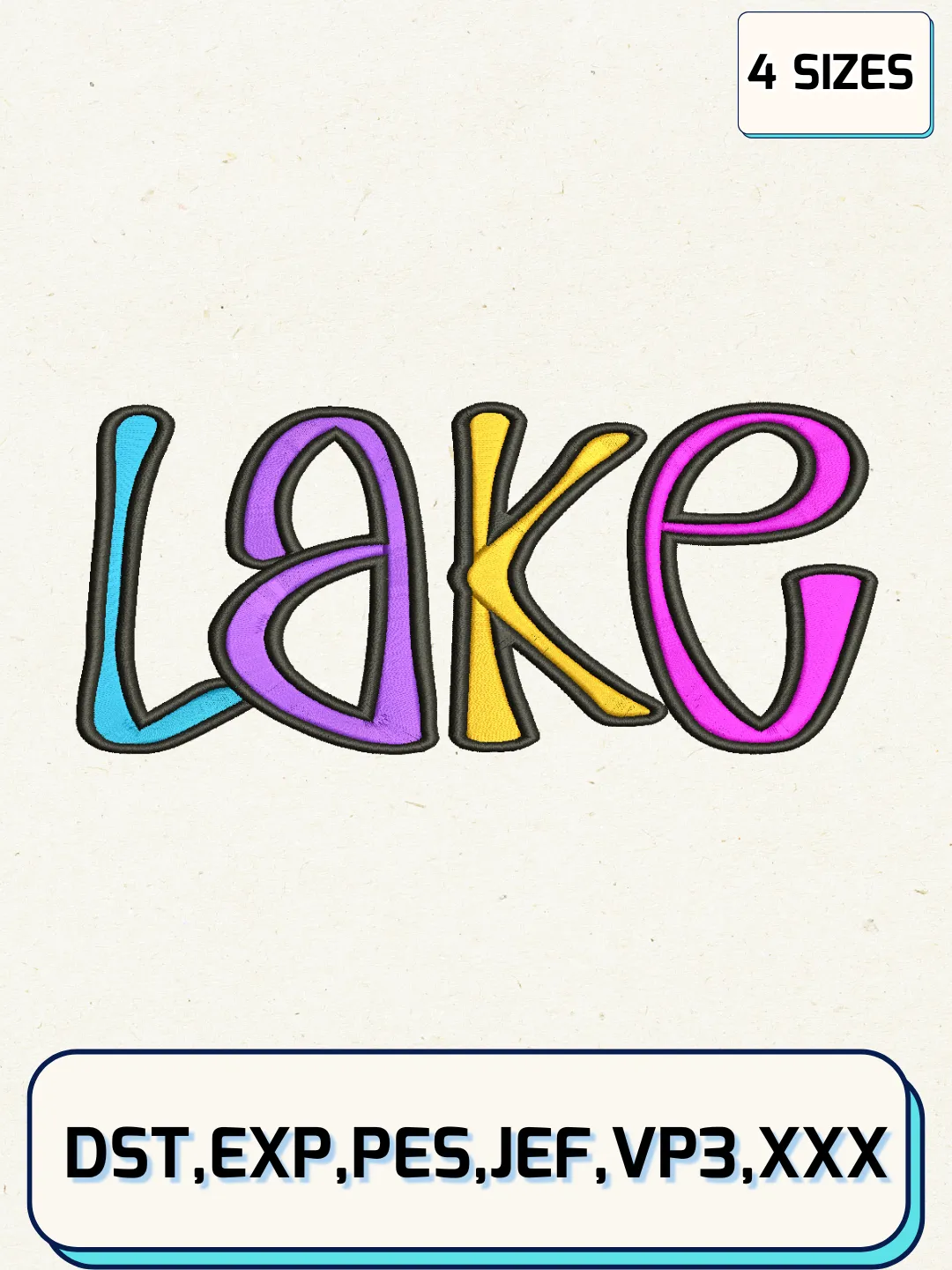 Lake Color Logos Embroidery Design Files, Summer Logos Embroidery Designs, Machine Embroidery Files, 4 Sizes