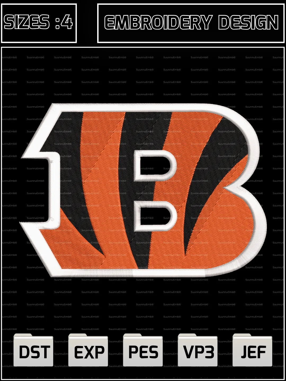 Cincinnati Bengals Logo Embroidery Design,NFL Logos Embroidery Design,NFL Teams, Machine Embroidery Design File,4 Sizes, Digital Download