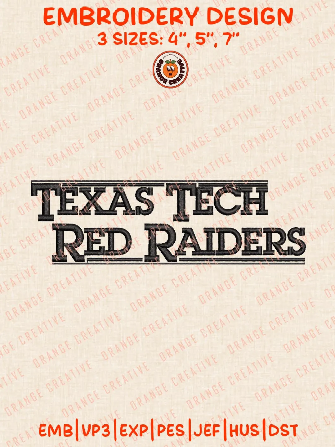 Texas Tech Red Raiders Text Logo Embroidery Design, NCAA Team Embroidery Design, Machine Embroidery Design File, 4 Sizes, Custom Size, Digital Download
