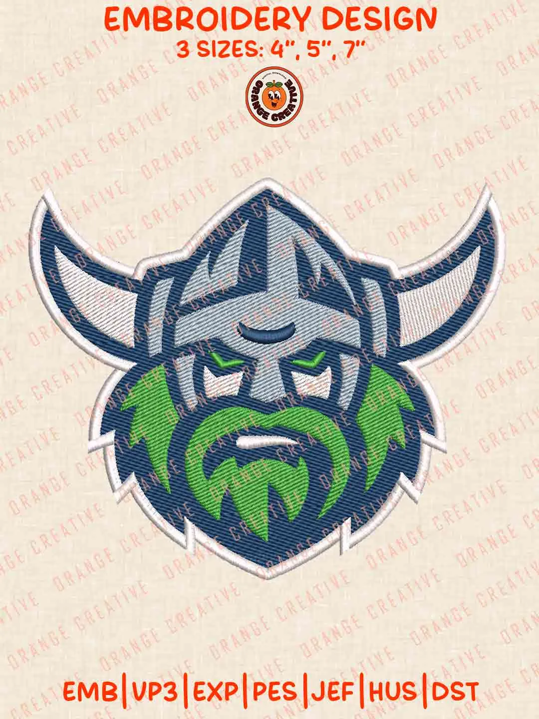 NRL Canberra Raiders Head Mascot Logos Embroidery Design, NRL Team Machine Embroidery Digitized Pes File, 4 Sizes, Custom Size, Instant Download