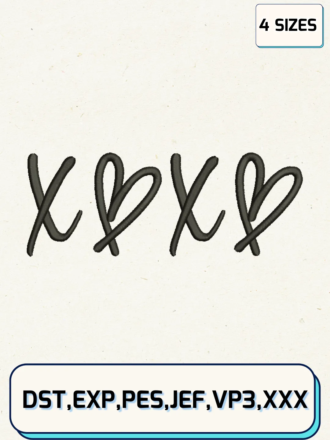 Xoxo Valentine’s Day Embroidery Design Files, Valentine Logos Embroidery Designs, Machine Embroidery Files, 4 Sizes