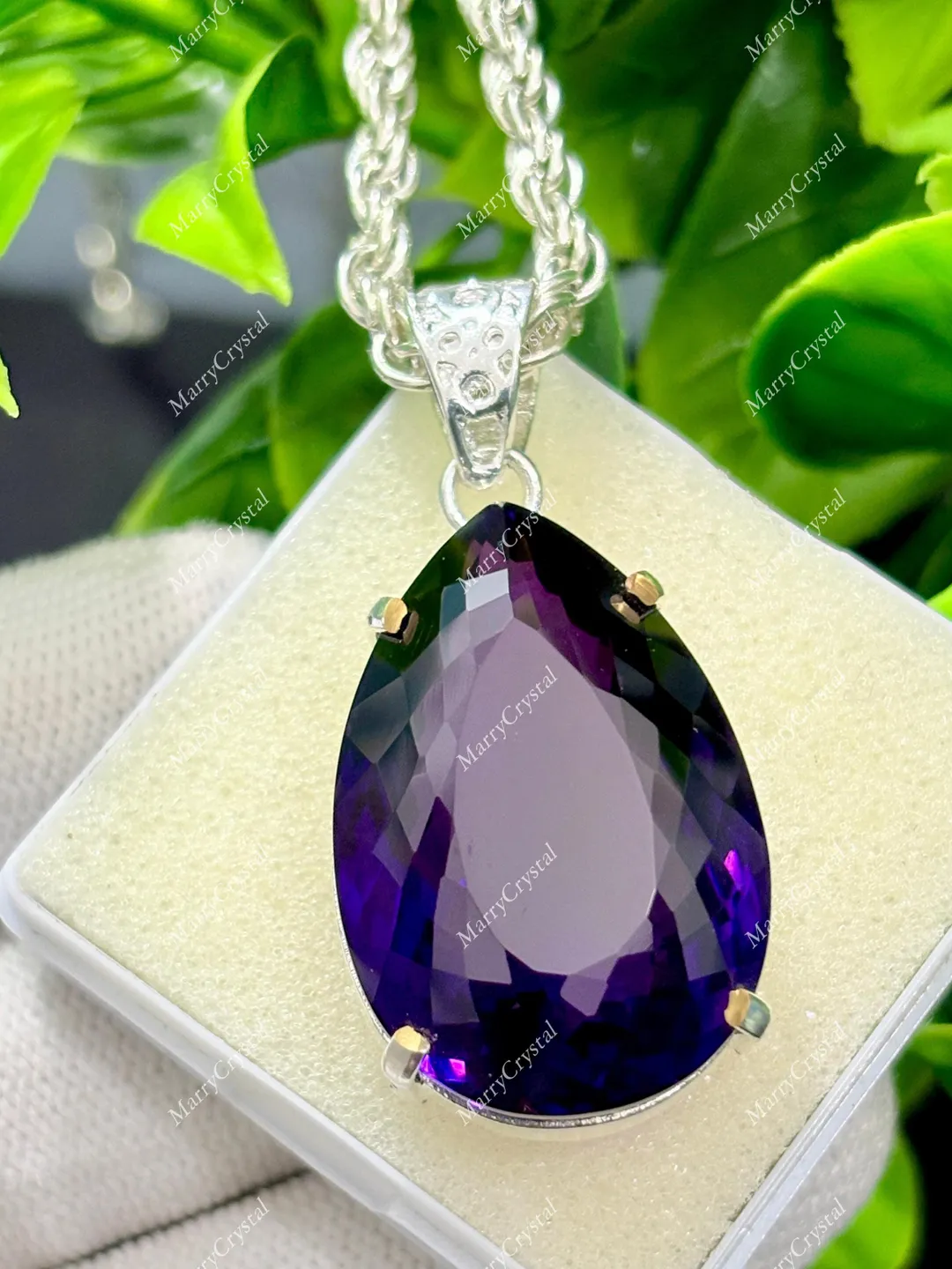 Unique 74 Ct Purple Amethyst Hydrothermal GS Silver Pear Pendent with ...