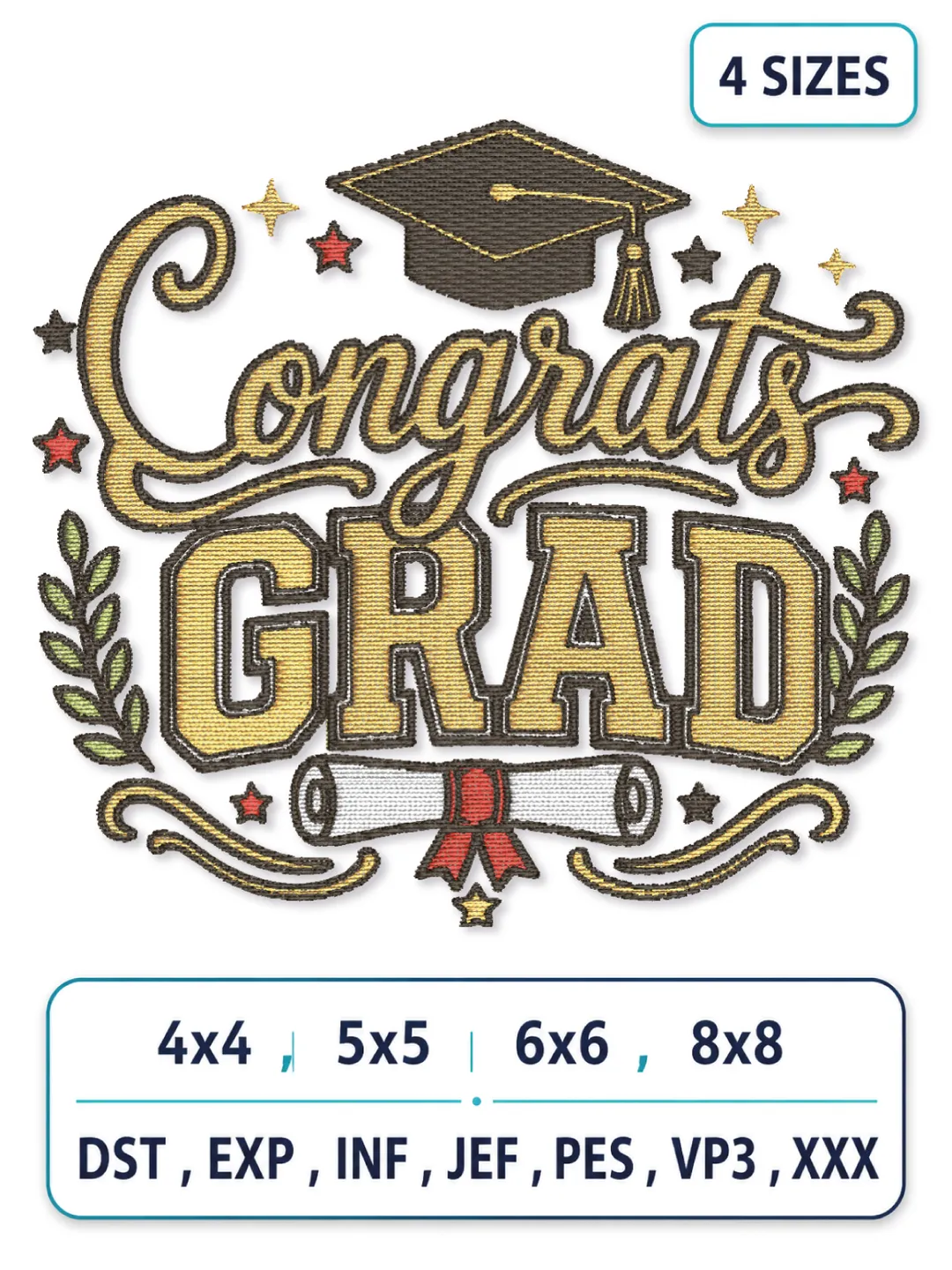 Congrats Grad Graduation Embroidery Design Bundle – 4 Sizes