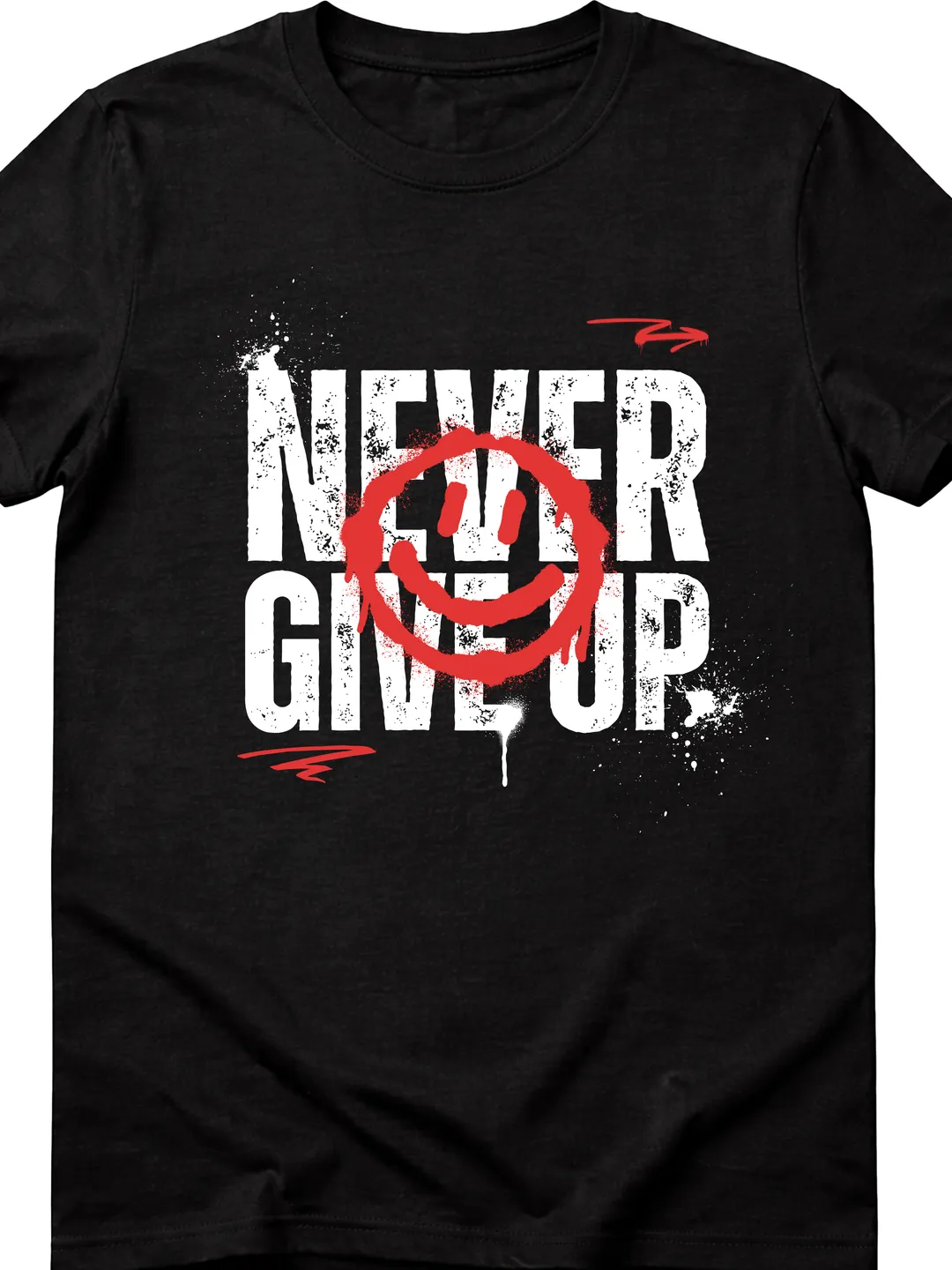 T-Shirt Design Never Give Up Red and Black Modern Quote T-Shirt | Motivational Graphic Tee