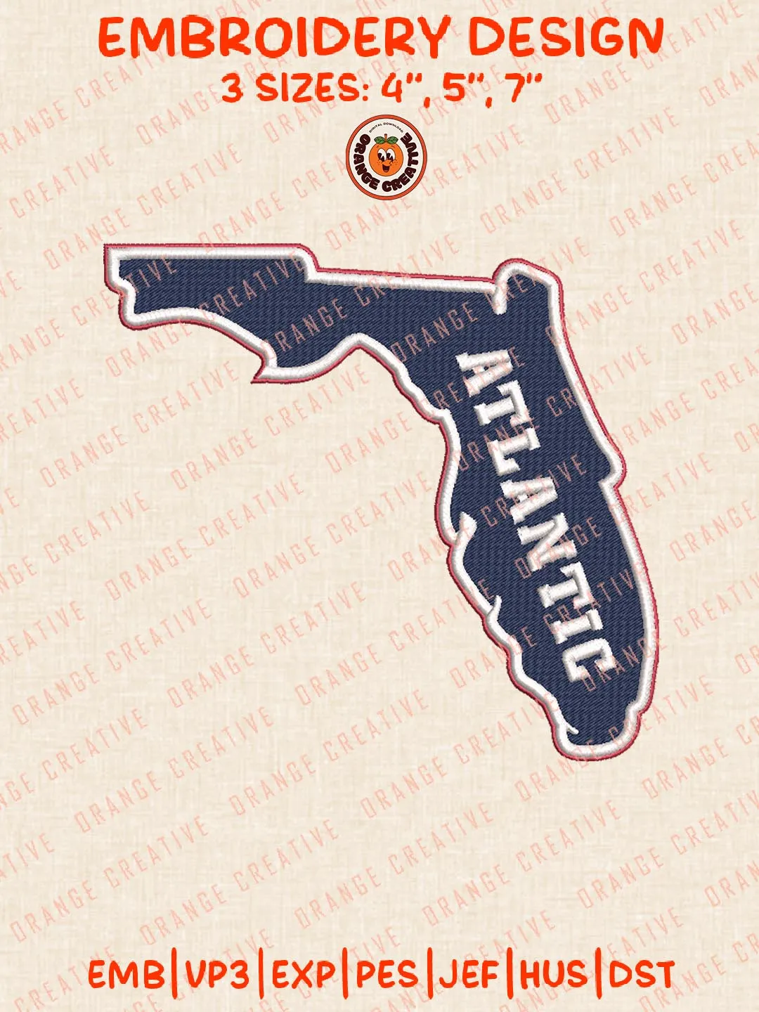 Atlantic Logo Embroidery Design, NCAA Florida Atlantic Owls Team Logo Embroidery Design, Machine Embroidery Design File, 4 Sizes, Custom Size, Digital Download