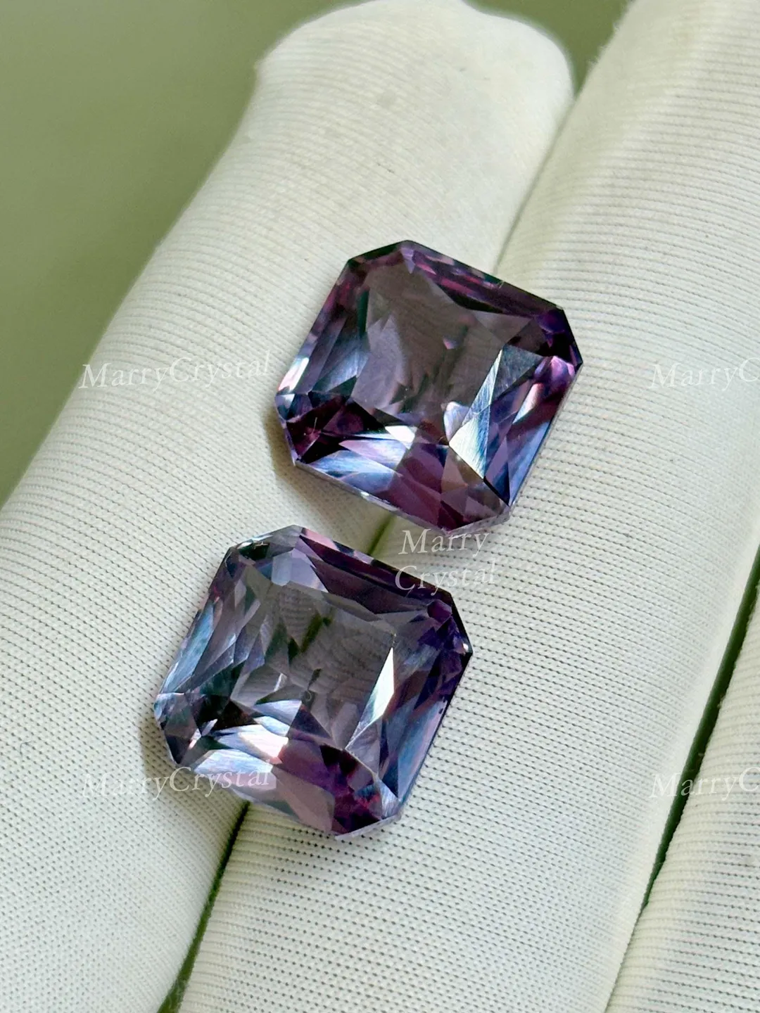 Square Loos 10 to 10 Ct 2 PC Lab Grown Color Change Alexandrite Square Loose Gemstone