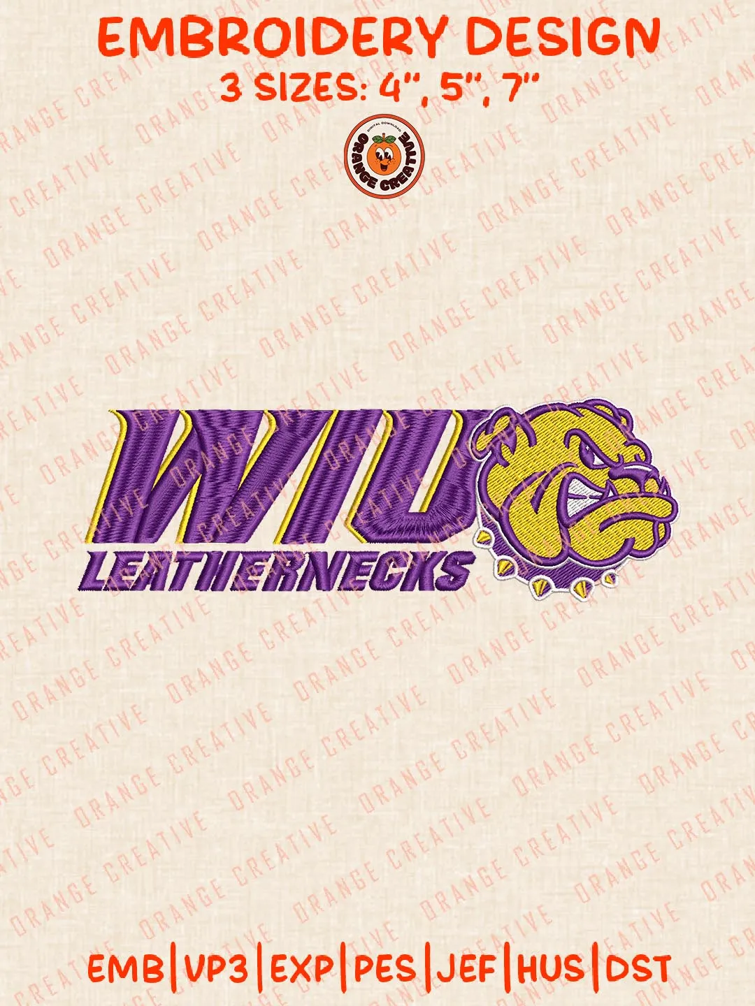 WIU Leathernecks Logo Embroidery Design Files, NCAA Logos Embroidery Designs, NCAA Western Illinois Leathernecks Machine Embroidery Files, 3 Sizes, Custom Sizes, Instant Download