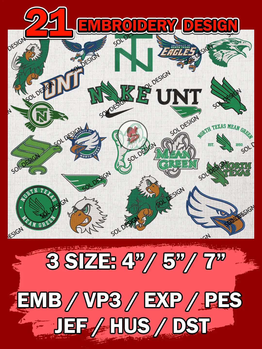 21 NCAA North Texas Mean Green Bundle Embroidery Files, NCAA North Texas Mean Green Team Bundle Embroidery Designs, NCAA Teams, National College Football Team 3 sizes, NCAA North Texas Mean Green Machine Embroidery, Digital Download