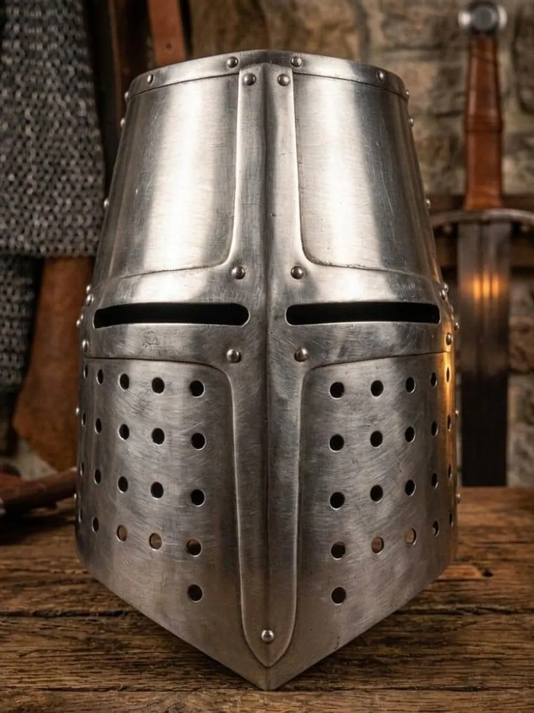Handmade Crusader Knight Helmet | 18 gauge steel  LARP Cosplay Armor