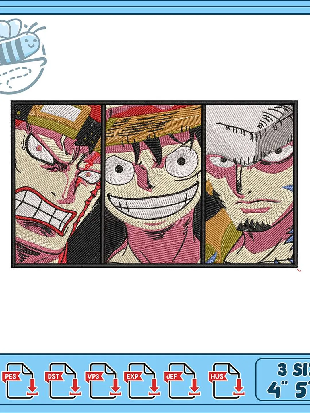 Luffy Ace Sabo Brothers Embroidery Design, One Piece Trio Panel
