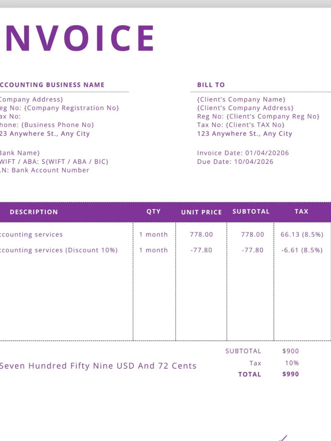 Editable Invoice Template, Invoice Template For Small Business, Canva ...