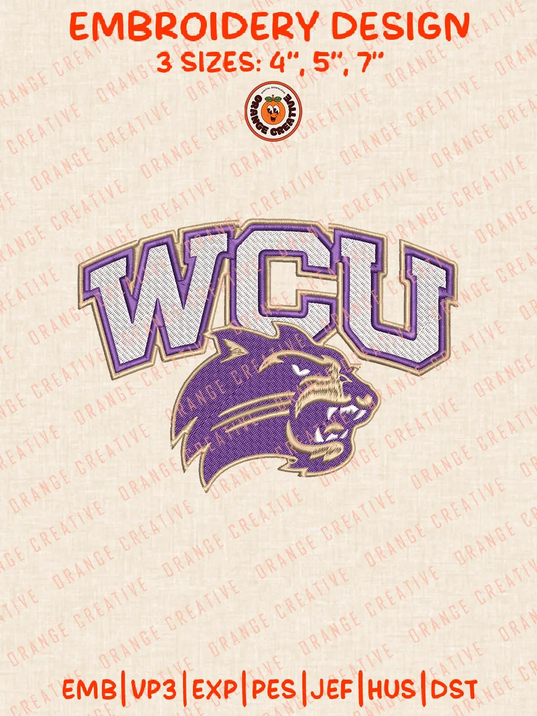 WCU Catamounts Logos Embroidery Design Files, NCAA Western Carolina Catamounts Logos Embroidery Designs, Machine Embroidery Files, 4 Sizes, Custom Sizes, Instant Download
