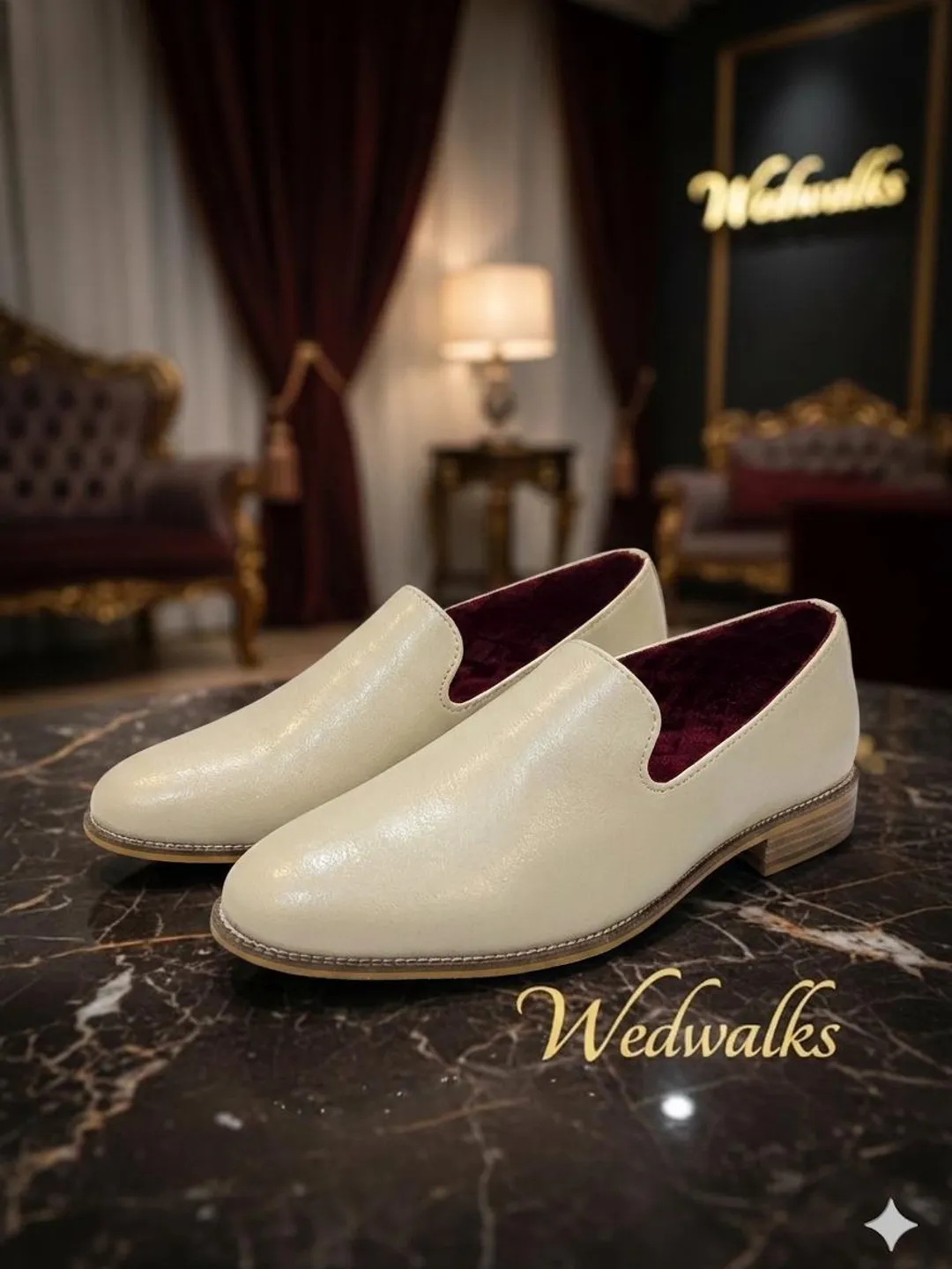 Ivory Vegan Leather Loafers | Men's Slip-On Wedding Shoes