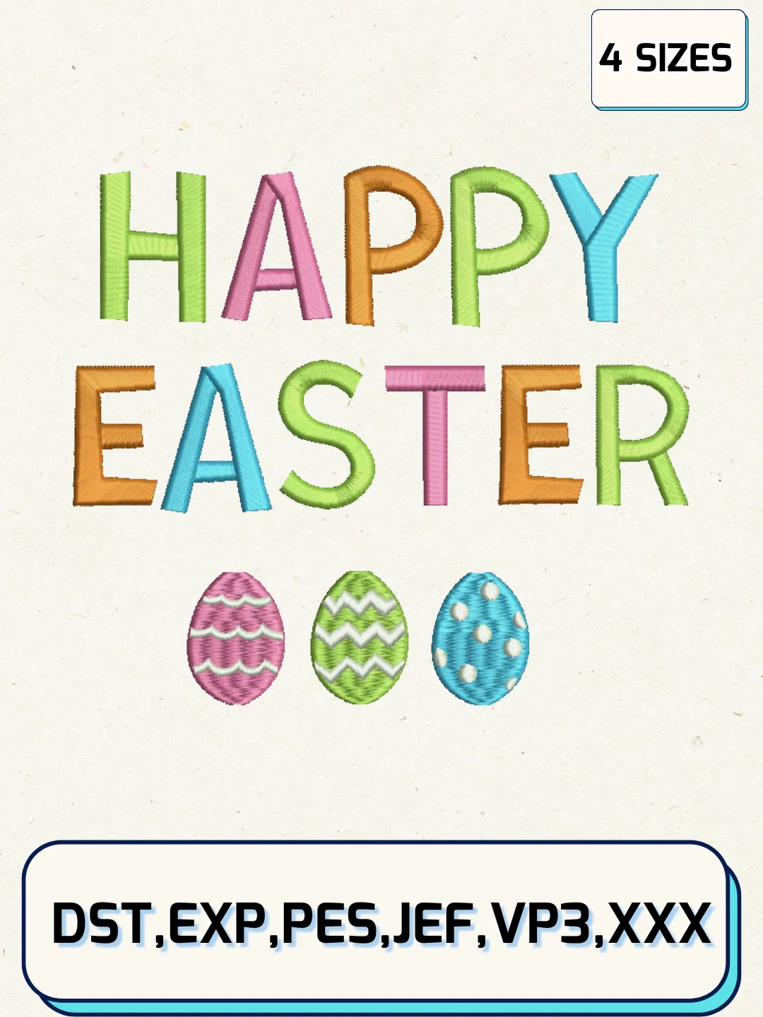 Happy Easter Embroidery Design Files, Easter Day Logos Embroidery Designs, Machine Embroidery Files, 4 Sizes