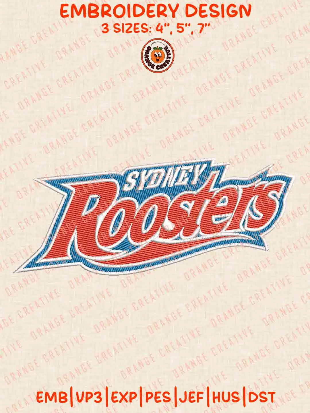 NRL Sydney Roosters Text Logos Embroidery Design, NRL Team Machine Embroidery Digitized Pes File, 4 Sizes, Custom Size, Instant Download