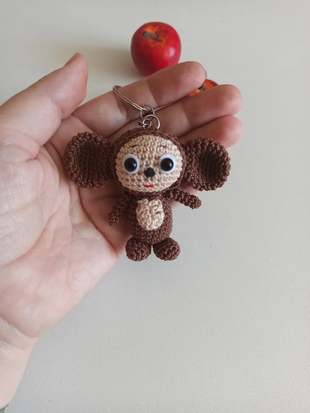 Crochet keychain Cheburashka, cute bag charms