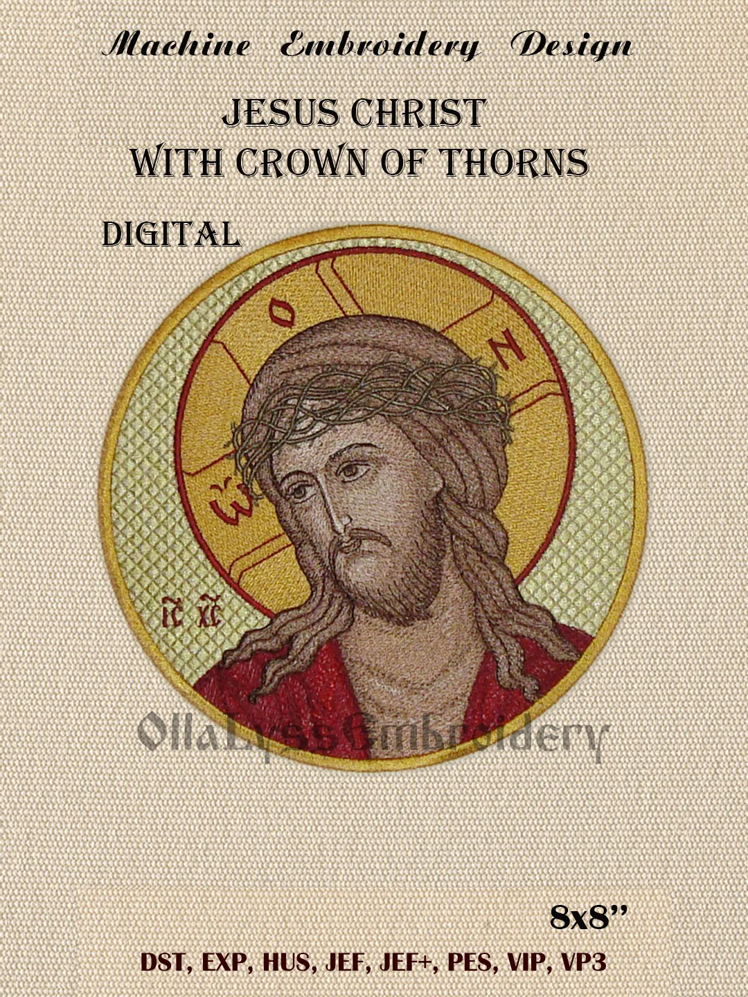 Jesus Christ with crown of thorns embroidery design