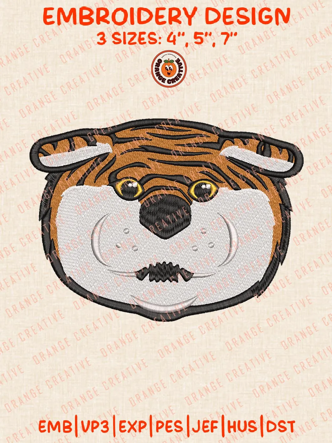 NCAA LSU Tigers Mascot Logo Embroidery Design, NCAA Team Embroidery Design, Machine Embroidery Design File, 4 Sizes, Custom Size, Digital Download