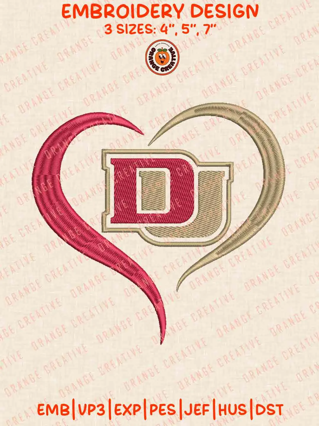 Denver Pioneer Heart Embroidery Design Files, Football Embroidery Designs, Sport Machine Embroidery Files, 3 Sizes, Custom Sizes, Instant Download