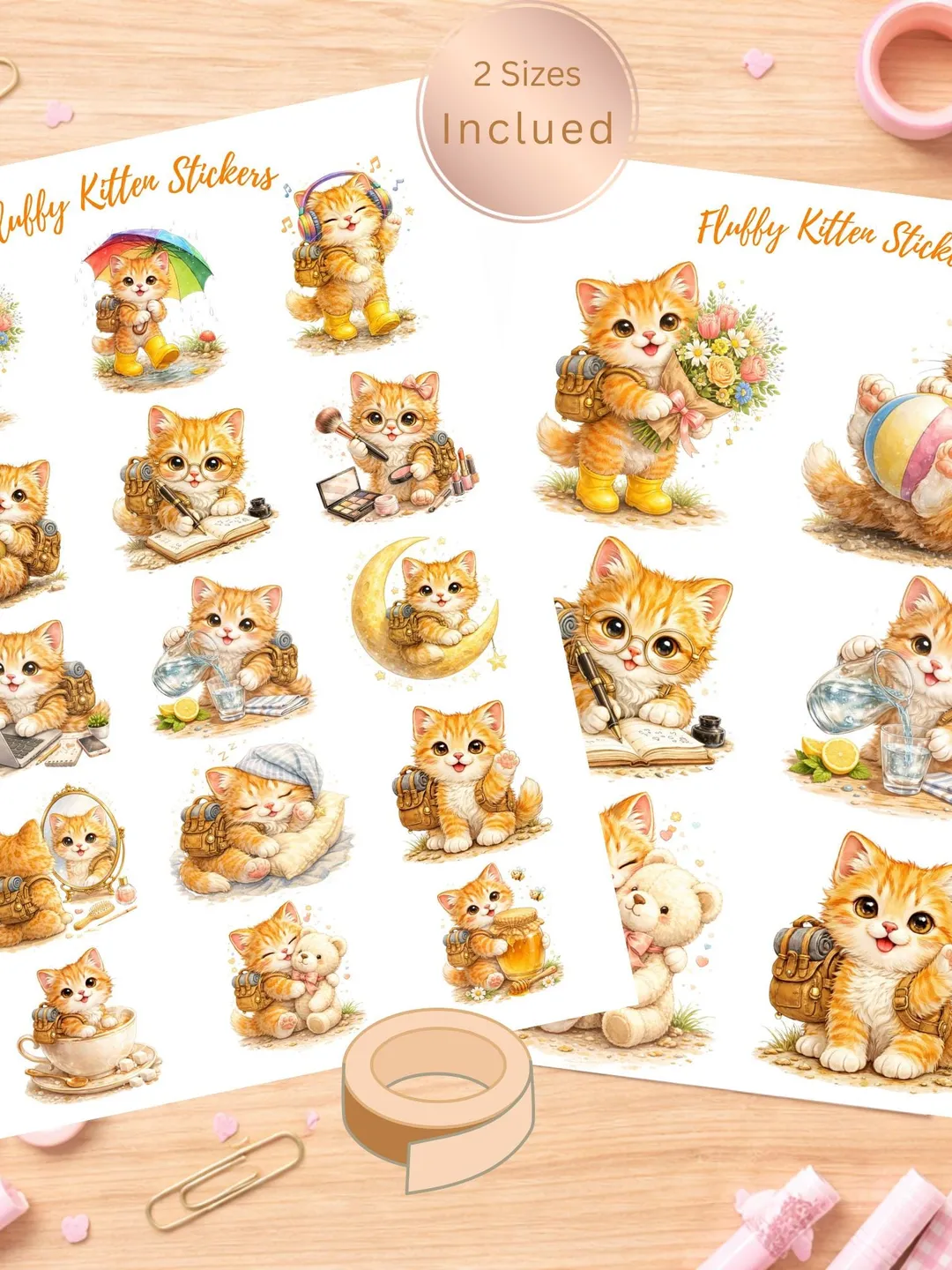 Simple Kitten Sticker Fluffy Kitten Stickers | PNG Kawaii Cat Sticker Sheet | Printable ...