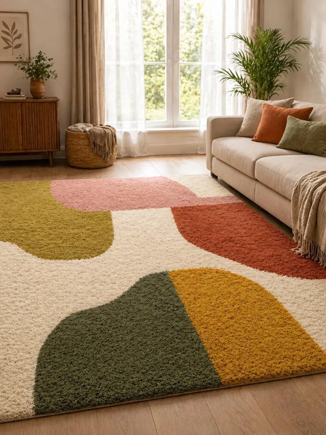 Handmade Abstract Color Block Rug, Pastel Earth Tone Tufted Living Room ...