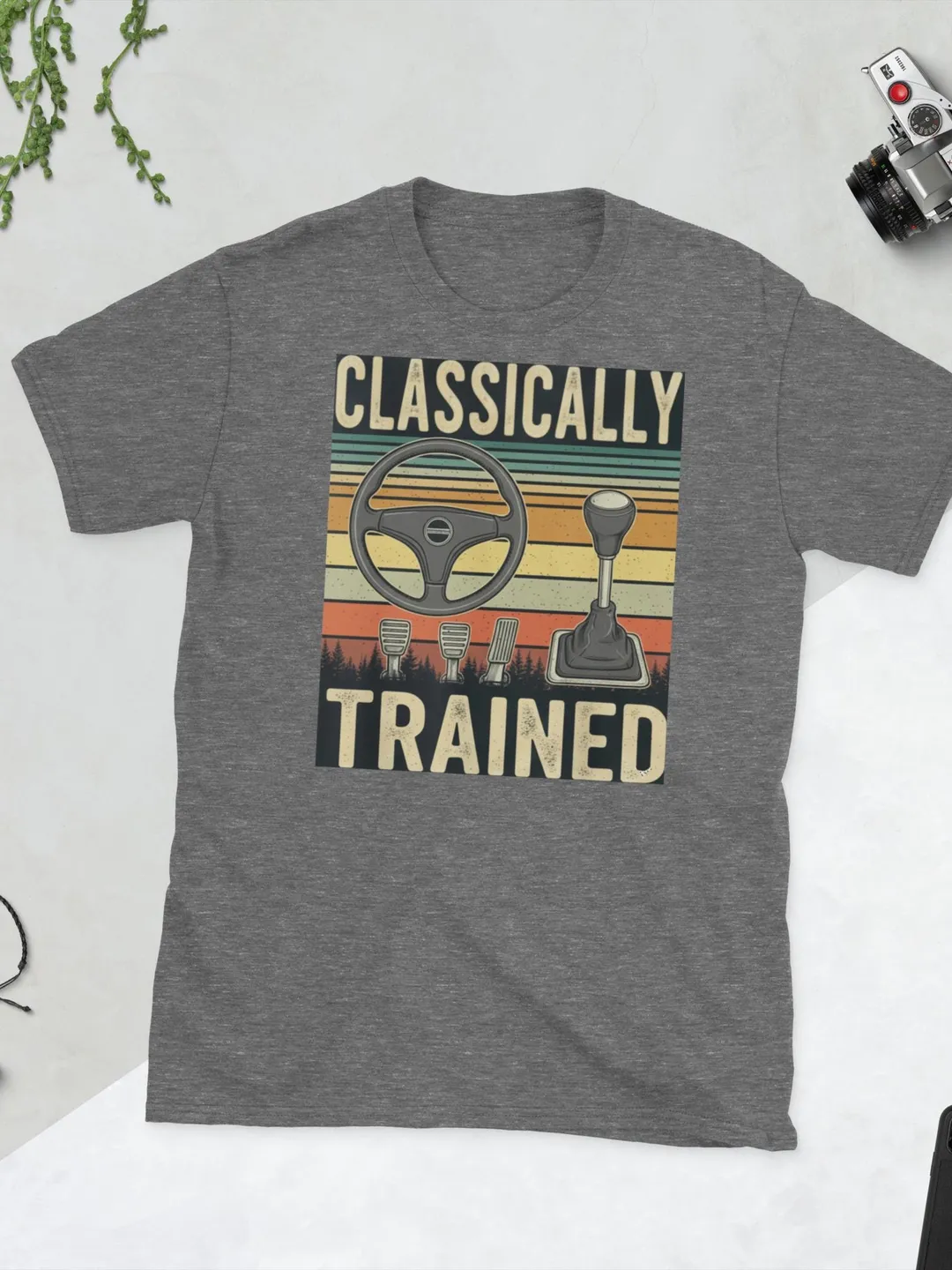 Classically Trained Manual Car Pedals T-Shirt, Retro Gear Shift Humor Tee for Automotive Fans, Stick Shift Driving Gift for Guys Mechanic