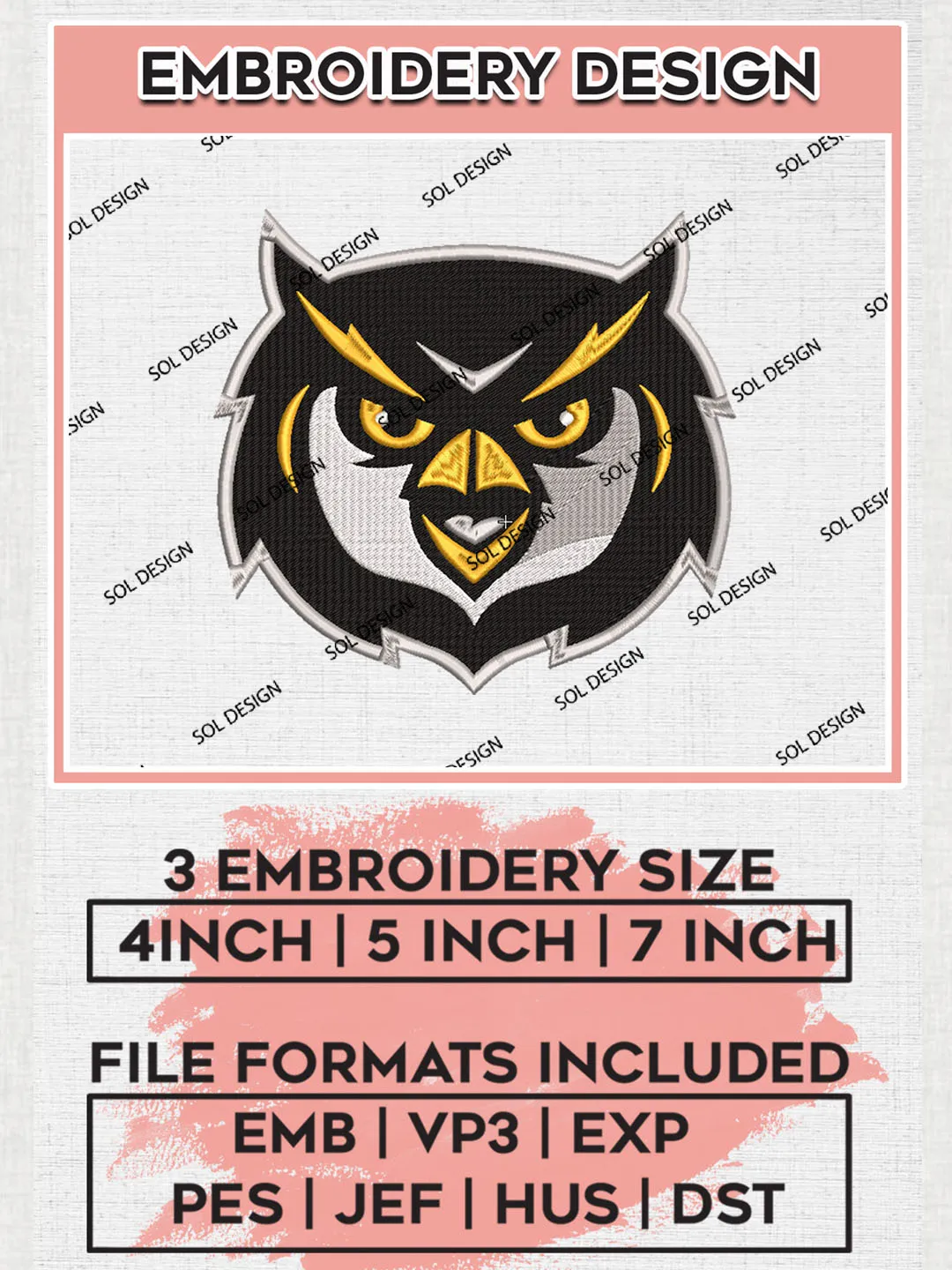 Kennesaw State Owls Team Head Mascot Logo embroidery designs, NCAA Kennesaw State Owls Logo Machine embroidery files , NCAA Team Logo embroidery designs, NCAA Game Day Machine embroidery designs, Digital Download