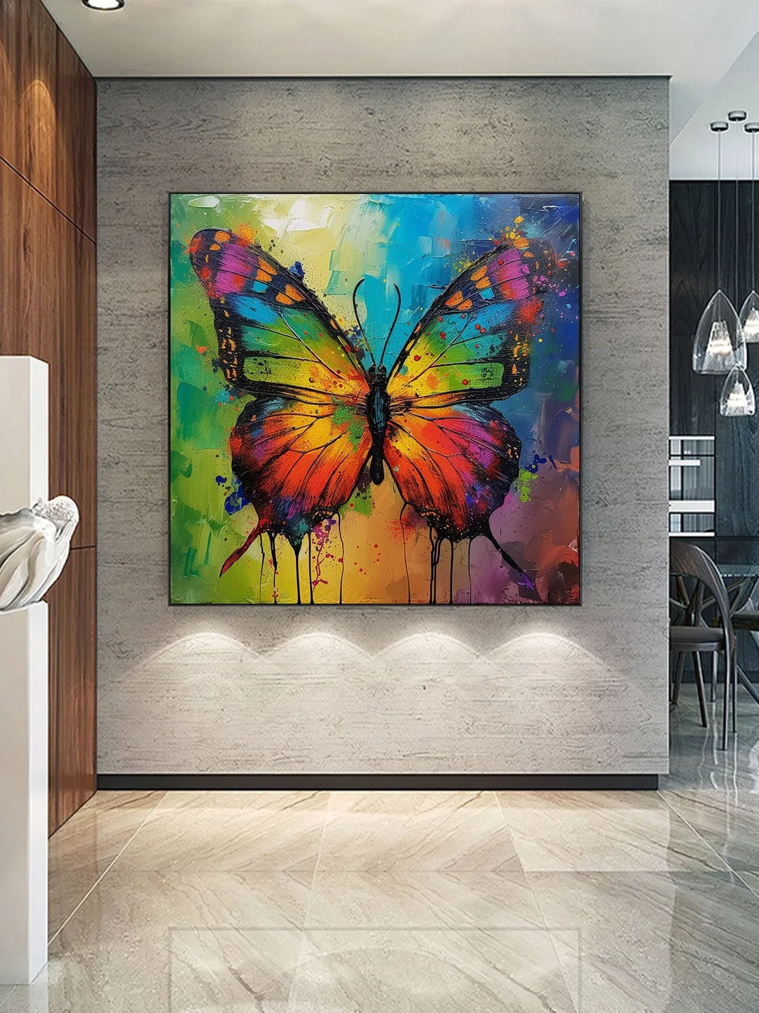 Original Colorful Butterfly Oil Painting On Canvas, Large Wall Art, Abstract Animals Painting, Office Wall Art, Custom Painting, Home Decor