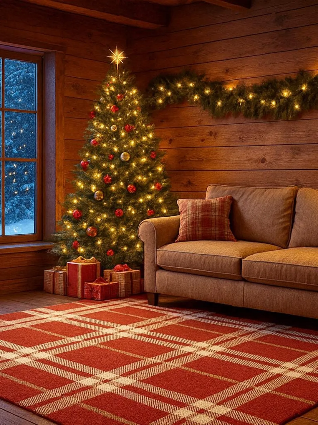 Hand Tufted Wool Christmas Rug | Red Tartan Plaid, Festive Decor