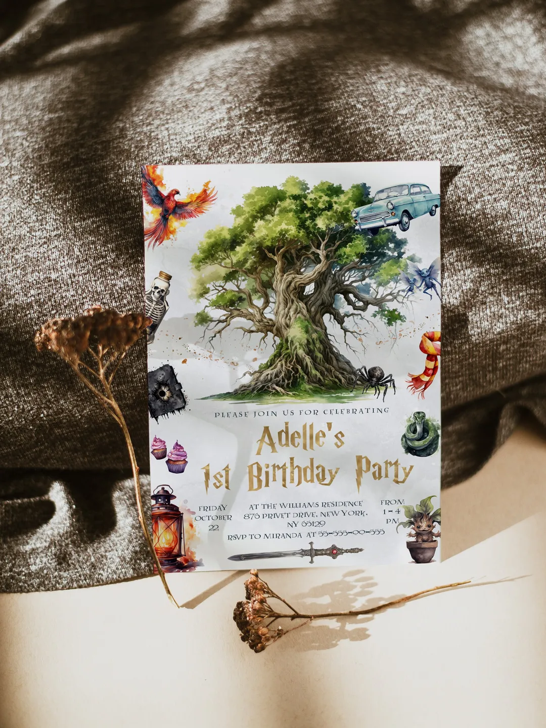 The Chosen One Invitation; Wizard Birthday Party; Magic School 1st Birthday Invitation Template; Editable Wizarding World Invitation;