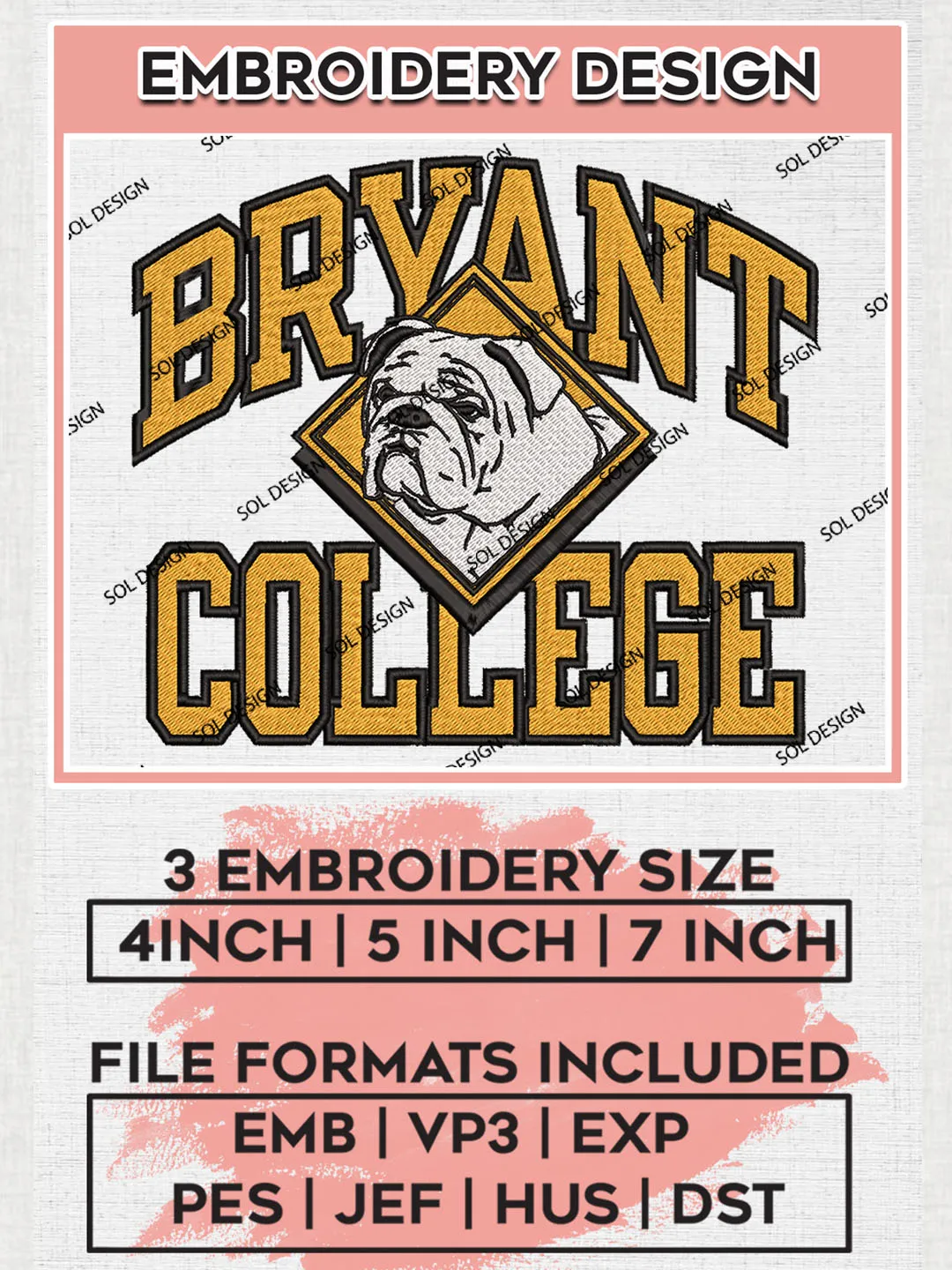 NCAA Bryant College Team Logo embroidery designs, NCAA Bryant Bulldogs Logo Machine embroidery files, NCAA Team Logo embroidery designs, NCAA Game Day Machine embroidery designs, Digital Download