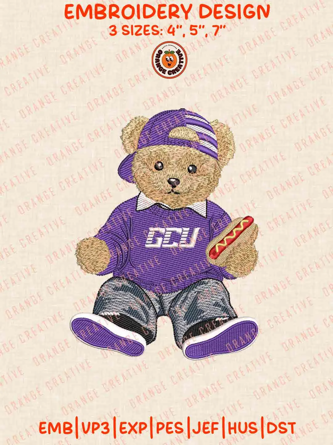 Grand Canyon Lopes Teddy Bear Logo Embroidery Design, NCAA GCU Lopes Team Machine Embroidery Digitized Pes File, 4 Sizes, Custom Size, Instant Download