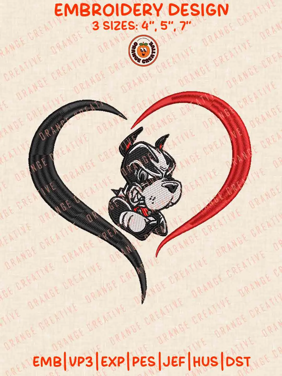BU Terrier Heart Embroidery Files, Football Embroidery Designs, College Sport Machine Embroidery Files, 3 Sizes, Custom Sizes, Instant Download