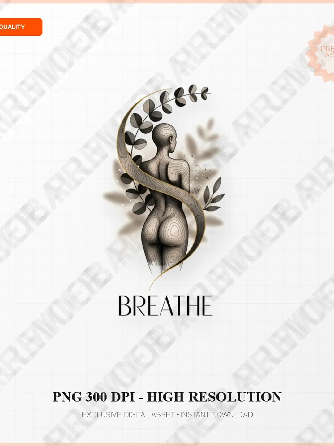 Modern Boho Wellness Wall Art, Earthy Female Silhouette PNG, Mindfulness Poster Design