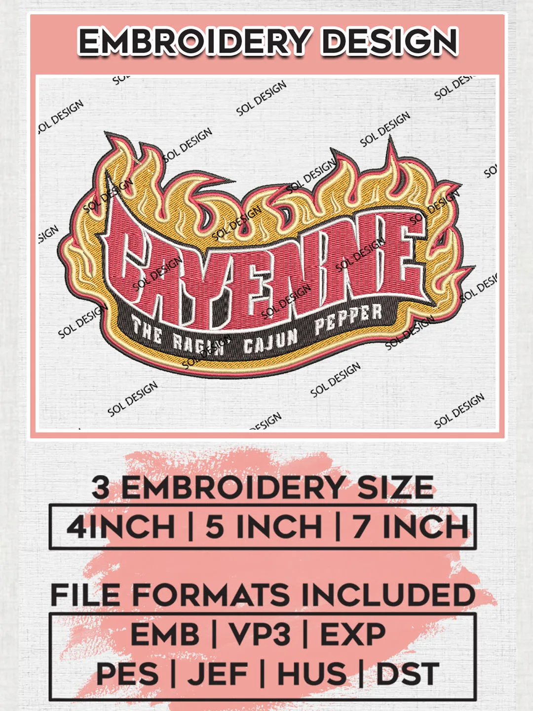NCAA Louisiana Ragin Cajuns Team Logo Embroidery Design Files, NCAA Louisiana Ragin Cajuns Machine Embroidery, NCAA Teams, 3 sizes, NCAA Machine embroidery designs, Digital Download