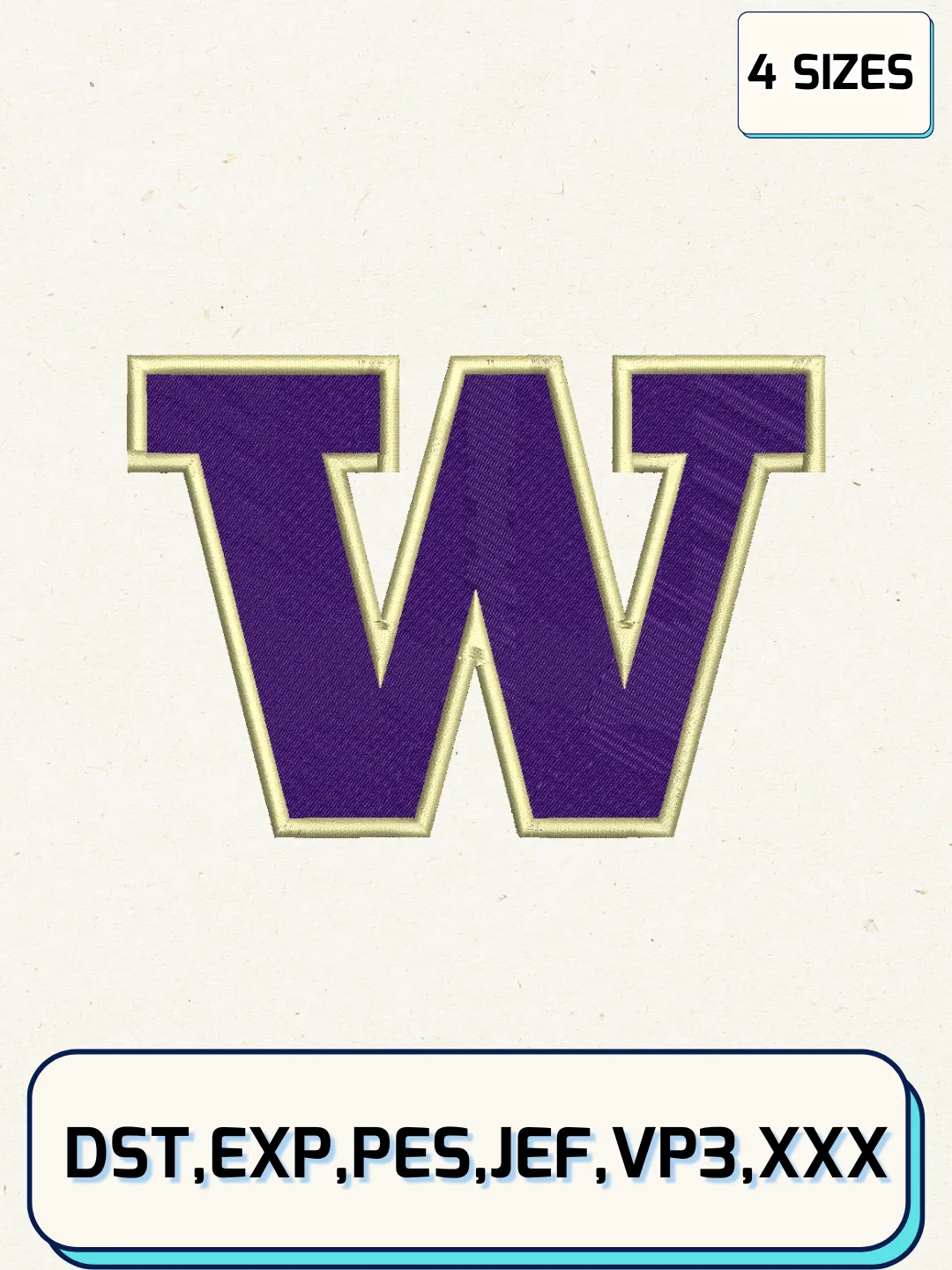 Washington Huskies Logos Embroidery Design Files, NCAA Logos Embroidery Designs, Machine Embroidery Files, 4 Sizes