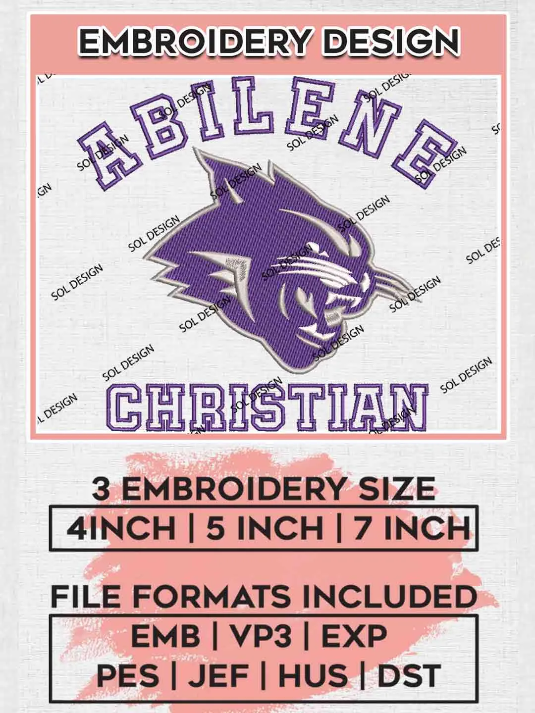 Abilene Christian Wildcat Embroidery Design, Football Embroidery files, Sport Machine embroidery files, 3 sizes, Instant Download